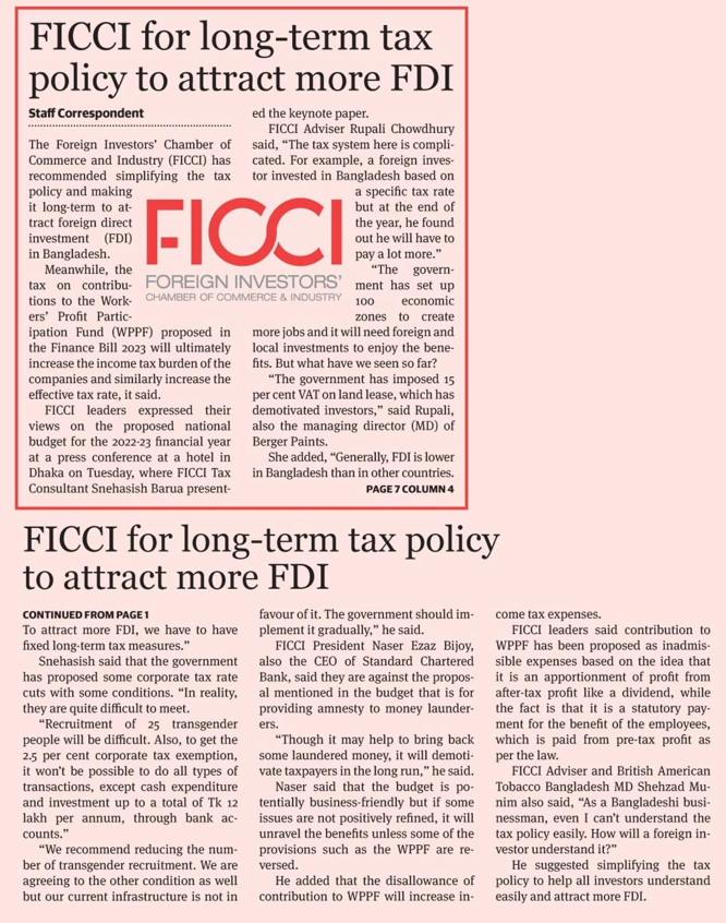 FICCI form long term tax policy to attach more FDI